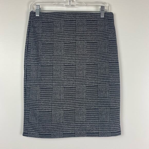 New Loft Gray Black Check Pencil Skirt Elastic Waist Womens Size Small - Picture 3 of 12
